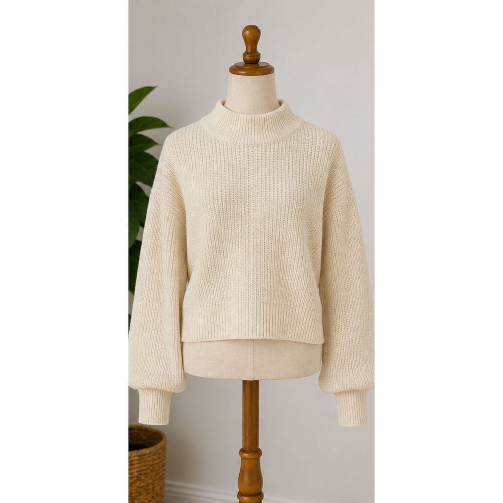 Girls Cream Mock Neck Knit Pullover Sweater Long Sleeve Size 6-8